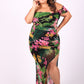 Tropical Off Shoulder Draped Slv Maxi Dress