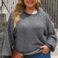 Waffle-Knit Round Neck Dropped Shoulder Sweater
