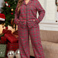 Red Plaid Printed Shirt and Pants Lounge Set