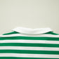 Green Stripe Collar V Neck Ruffle Short Sleeve Blouse