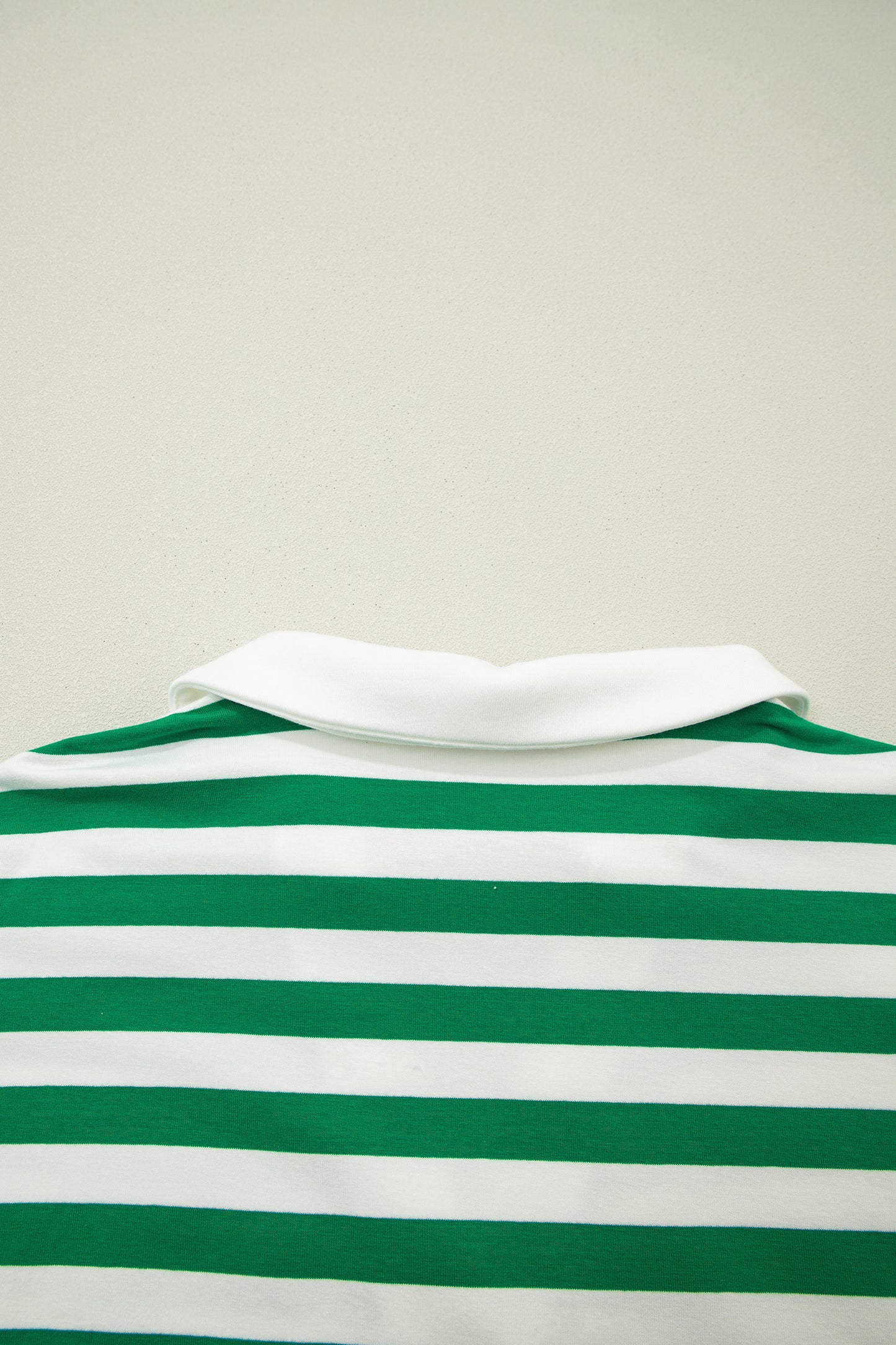 Green Stripe Collar V Neck Ruffle Short Sleeve Blouse