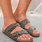 Coffee Geometric Print Cut Out Buckle PU Leather Flat Slippers