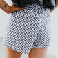 Gray Checkerboard Lace-Up High Waist Casual Shorts