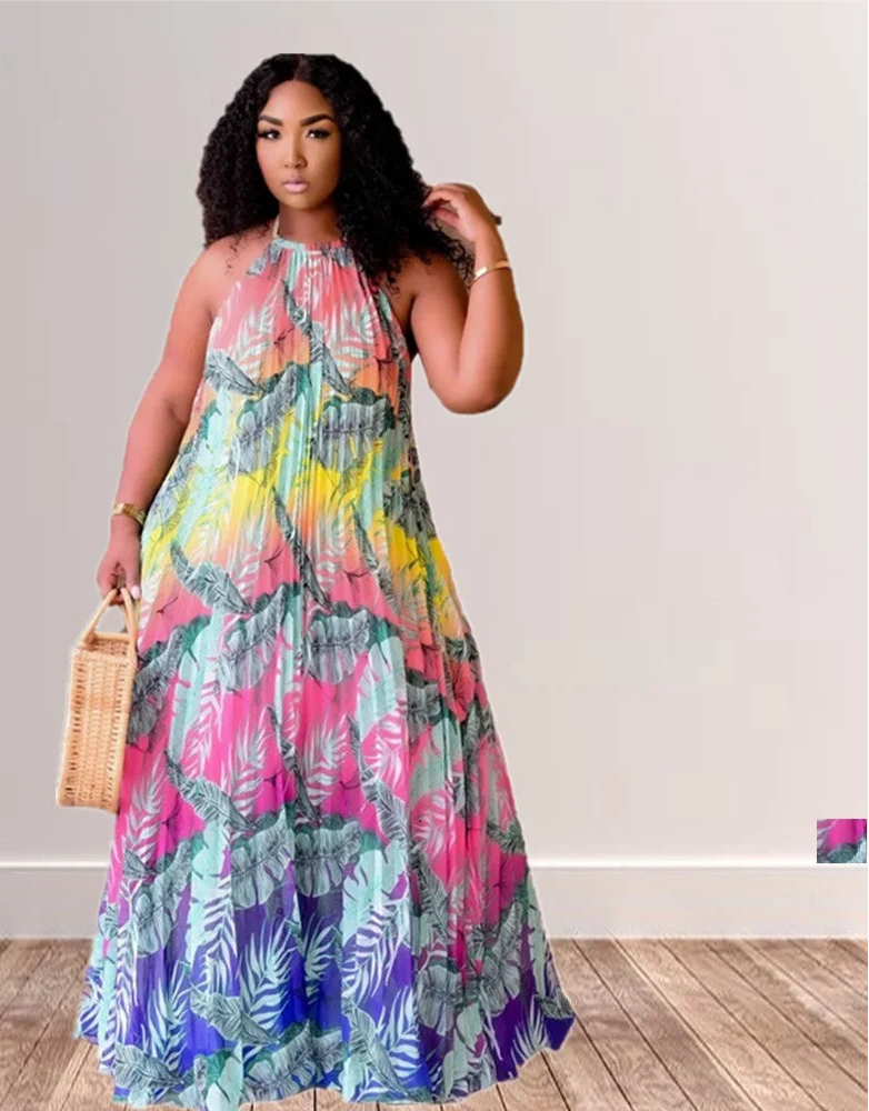 Multi Color Backless Swing Maxi Dress