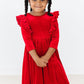 Red Velvet Ruffle Twirl Dress