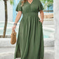 Four Leaf Clover Surplice Neckline Shirred High Waist Maxi Dress