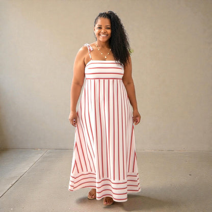 A-Line Stunning White Striped Maxi Dress