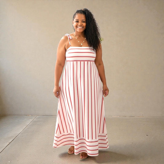 A-Line Stunning White Striped Maxi Dress