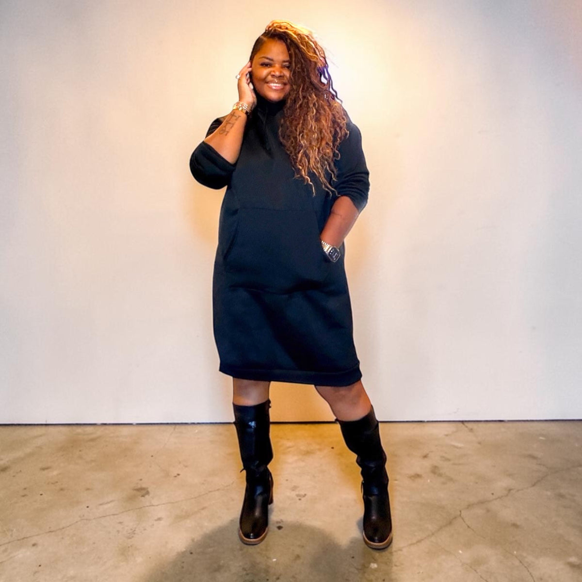Black Sweatshirt Hoodie Dress