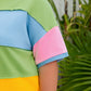 Light Blue Color Block Exposed Seam Patchwork T Shirt