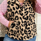 Khaki Leopard Sherpa Button Front Collared Vest Jacket