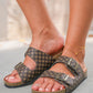 Coffee Geometric Print Cut Out Buckle PU Leather Flat Slippers