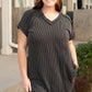 Carbon Grey Corded V Neck T Shirt Dress with Pockets