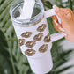 White Valentine Leopard Lips Print Thermos Cup with Straw 40oz