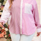 Pink Stripe Print Colorblock Shirt