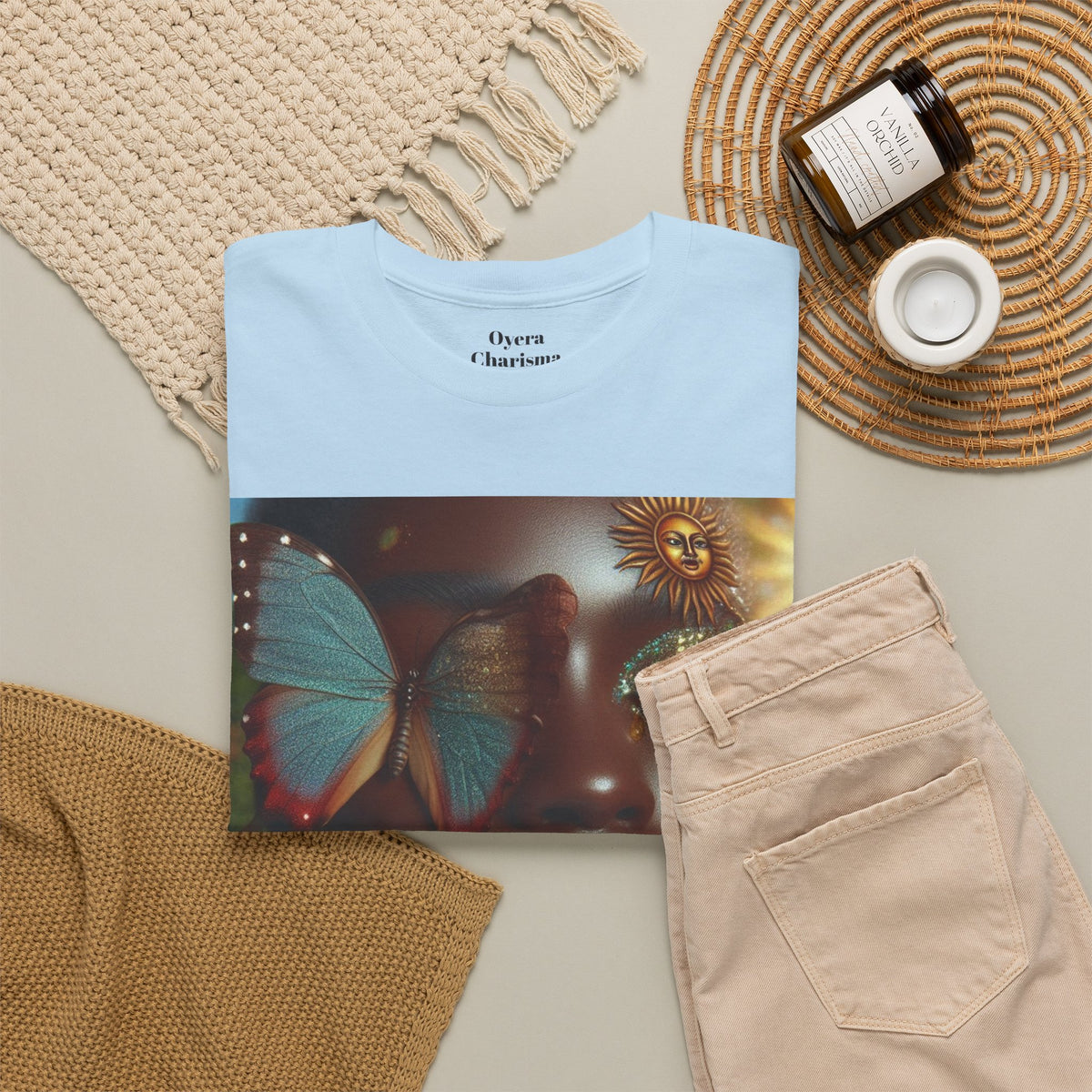 Butterfly Sunface T‑Shirt — Surreal Portrait Art Tee