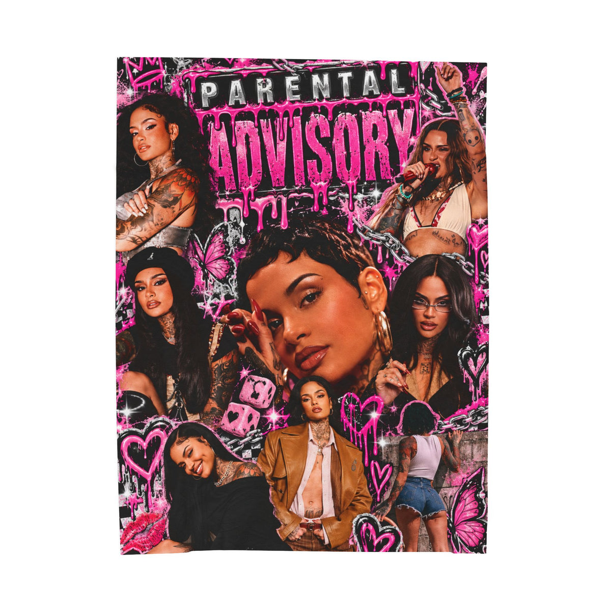 Parental Advisory Pink Pop Collage Velveteen Plush Blanket