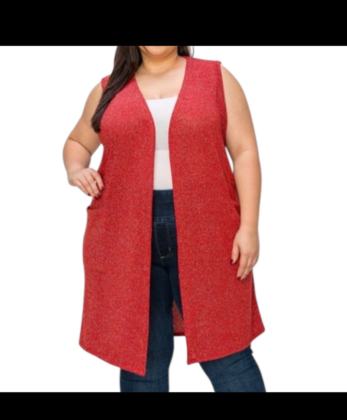 Solid With Sparkles Color Vest With Side Pockets