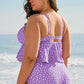 Purple Polka Dot Print Ruffled Knotted V Neck Tankini Set