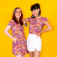 Groovy Mushroom Print Cropped Tulip Sleeve in Sunset
