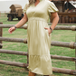 Laurel Green Notched V Neck Puff Sleeve Tiered Maxi Dress