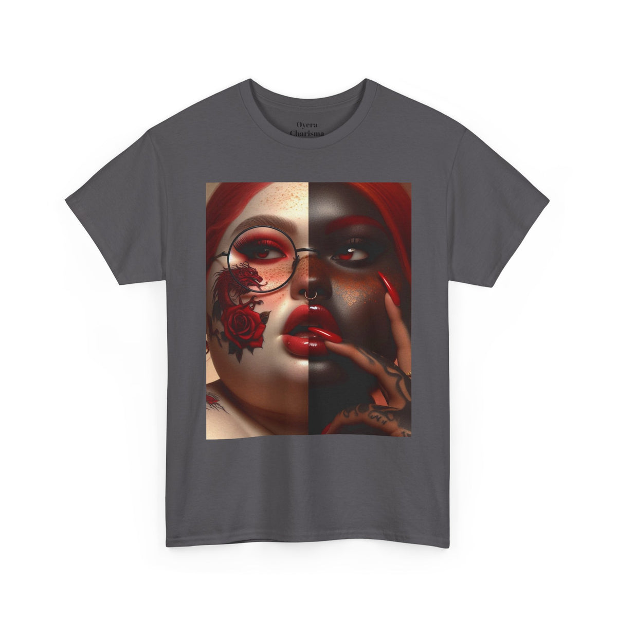 Graphic Tee — Dual-Faced Gothic Rose Portrait