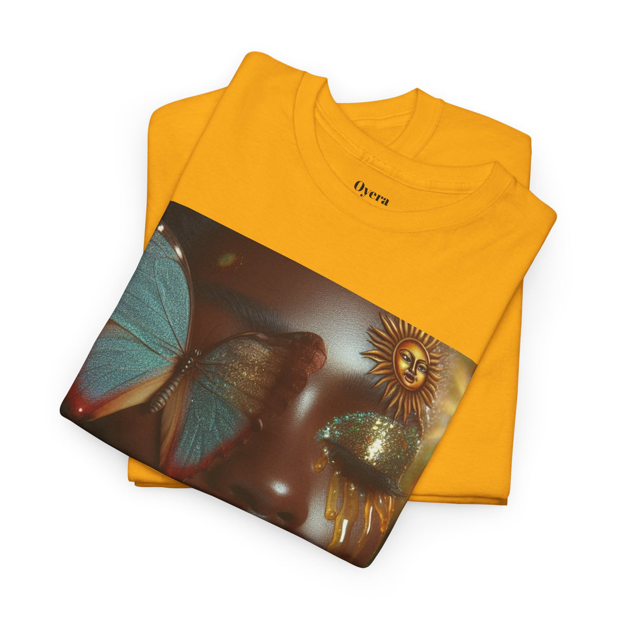 Butterfly Sunface T‑Shirt — Surreal Portrait Art Tee