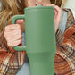 Dark Green Frosted Stainless Handle Large Vacuum Cup with Straw 40oz