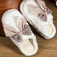 White Contrast Bowknot Applique Plush Winter Slippers (Bow Colors May Differ by Batch)