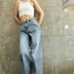 Adjustable Waistband High Rise Baggy Wide Jeans