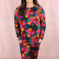Black Printed Long Sleeve and Pants Lounge Set