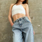 Adjustable Waistband High Rise Baggy Wide Jeans