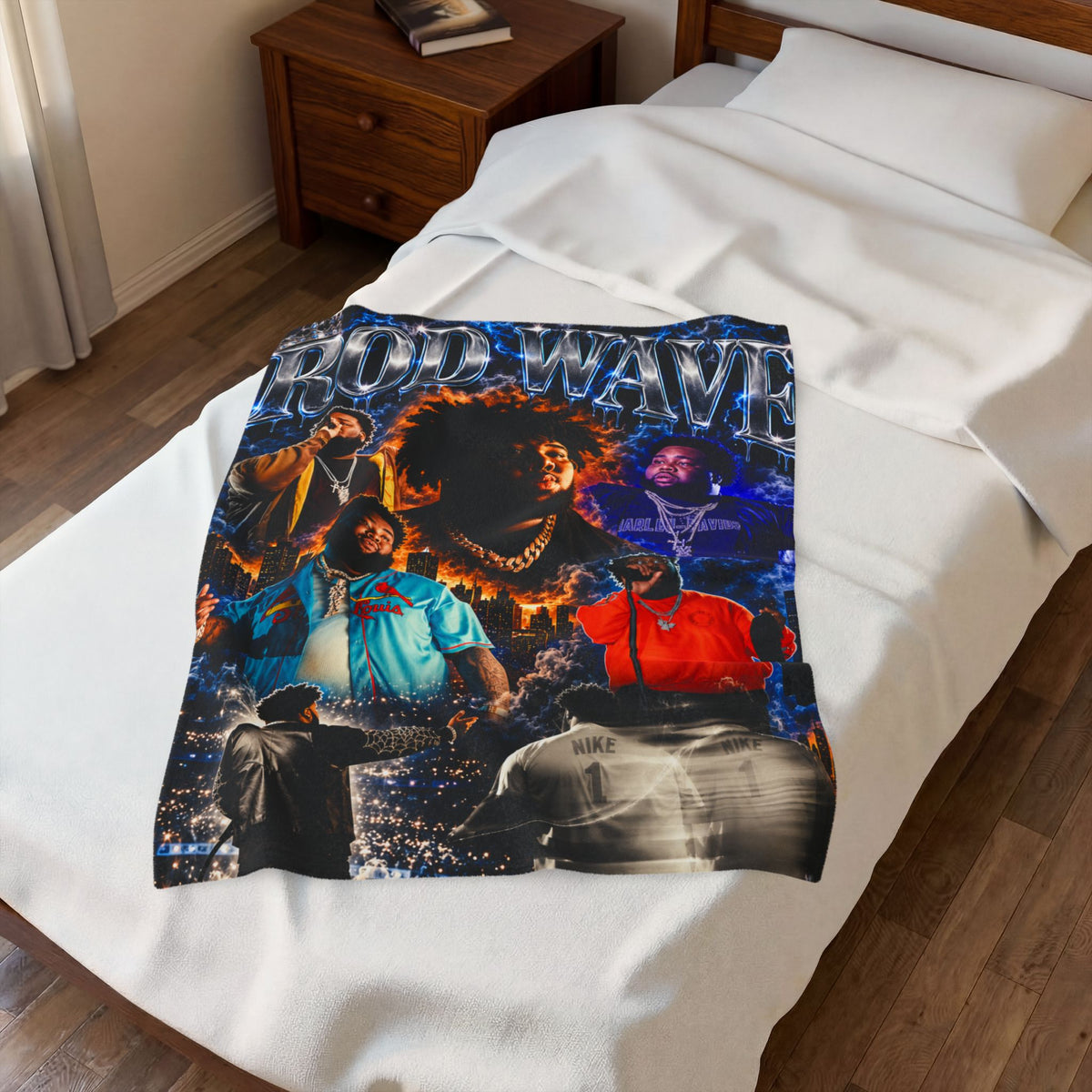 “Rod Wave” Blue Velveteen Plush Blanket