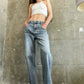 Adjustable Waistband High Rise Baggy Wide Jeans