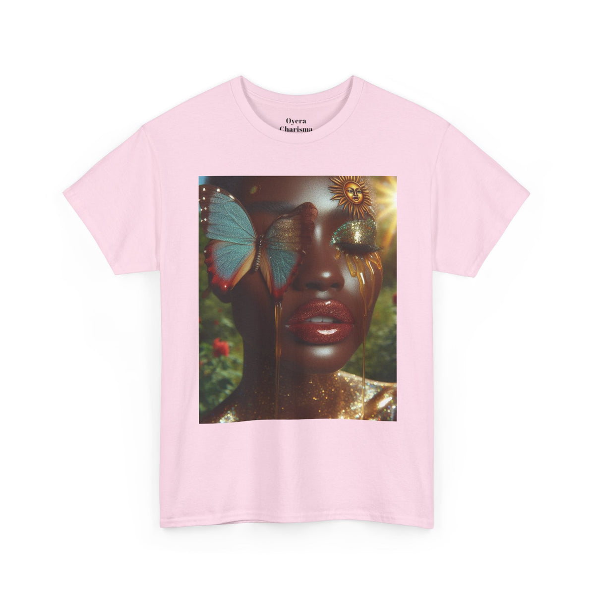 Butterfly Sunface T‑Shirt — Surreal Portrait Art Tee