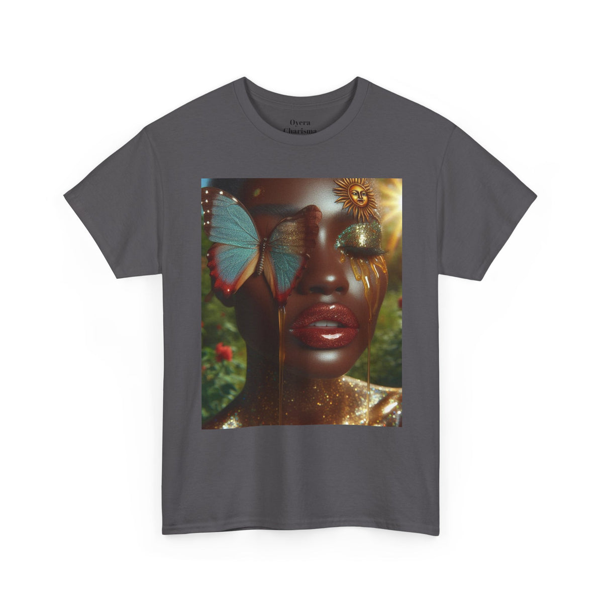 Butterfly Sunface T‑Shirt — Surreal Portrait Art Tee