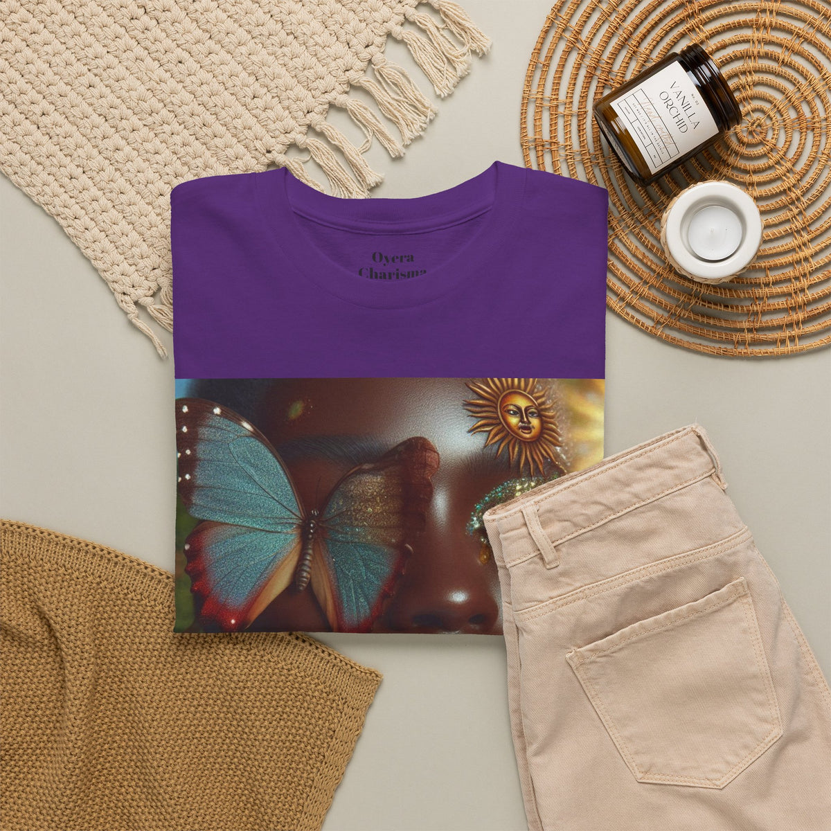 Butterfly Sunface T‑Shirt — Surreal Portrait Art Tee