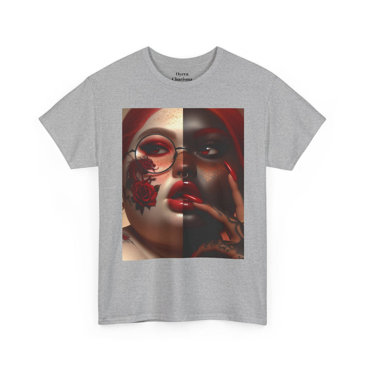 Graphic Tee — Dual-Faced Gothic Rose Portrait
