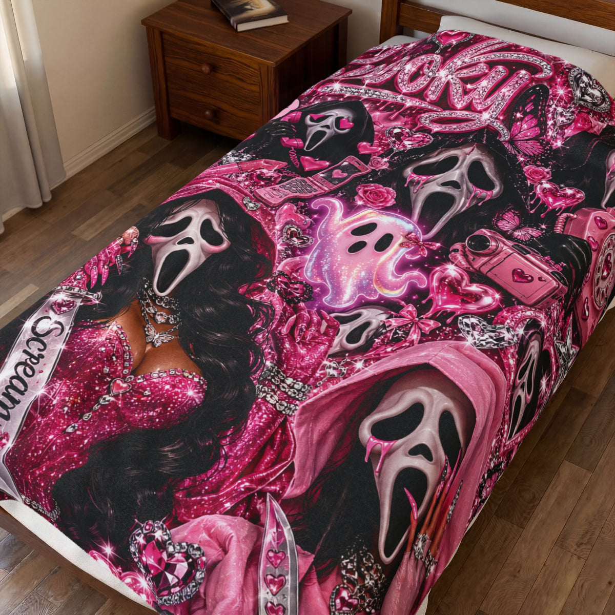 Spooky Ghost Pink Halloween Velveteen Plush Blanket