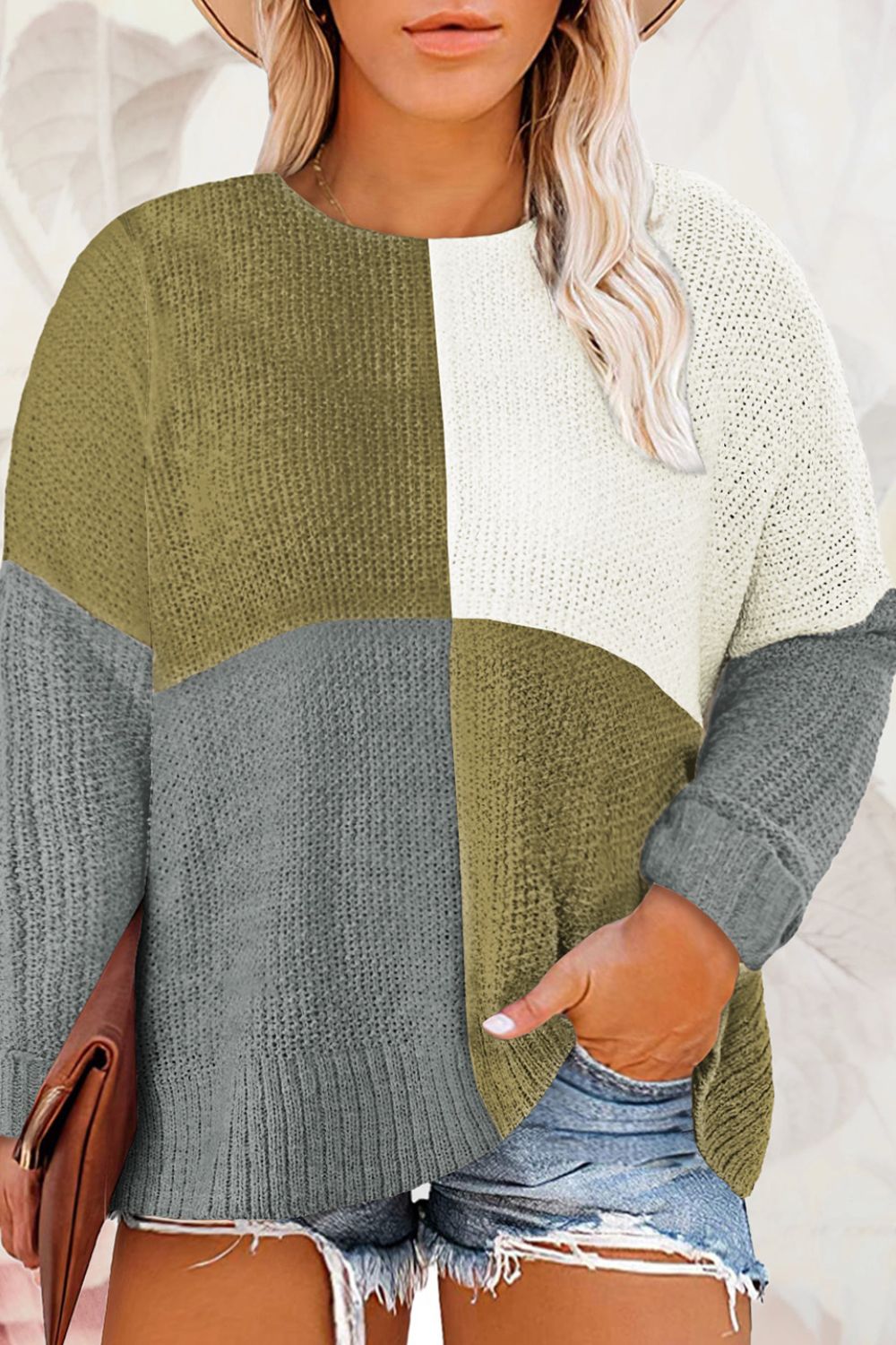 Color Block Round Neck Sweater