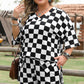 Black Checkered Pattern Tee and Shorts Two Piece Set