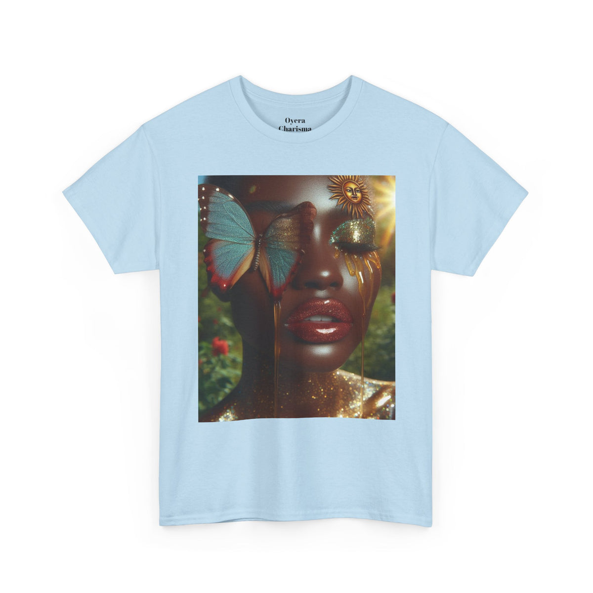 Butterfly Sunface T‑Shirt — Surreal Portrait Art Tee
