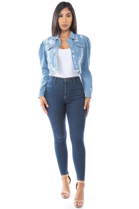 “Miss Cute Stuff” Denim Crop Jacket