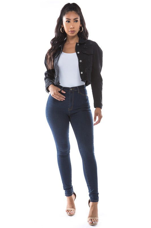 “Miss Cute Stuff” Denim Crop Jacket