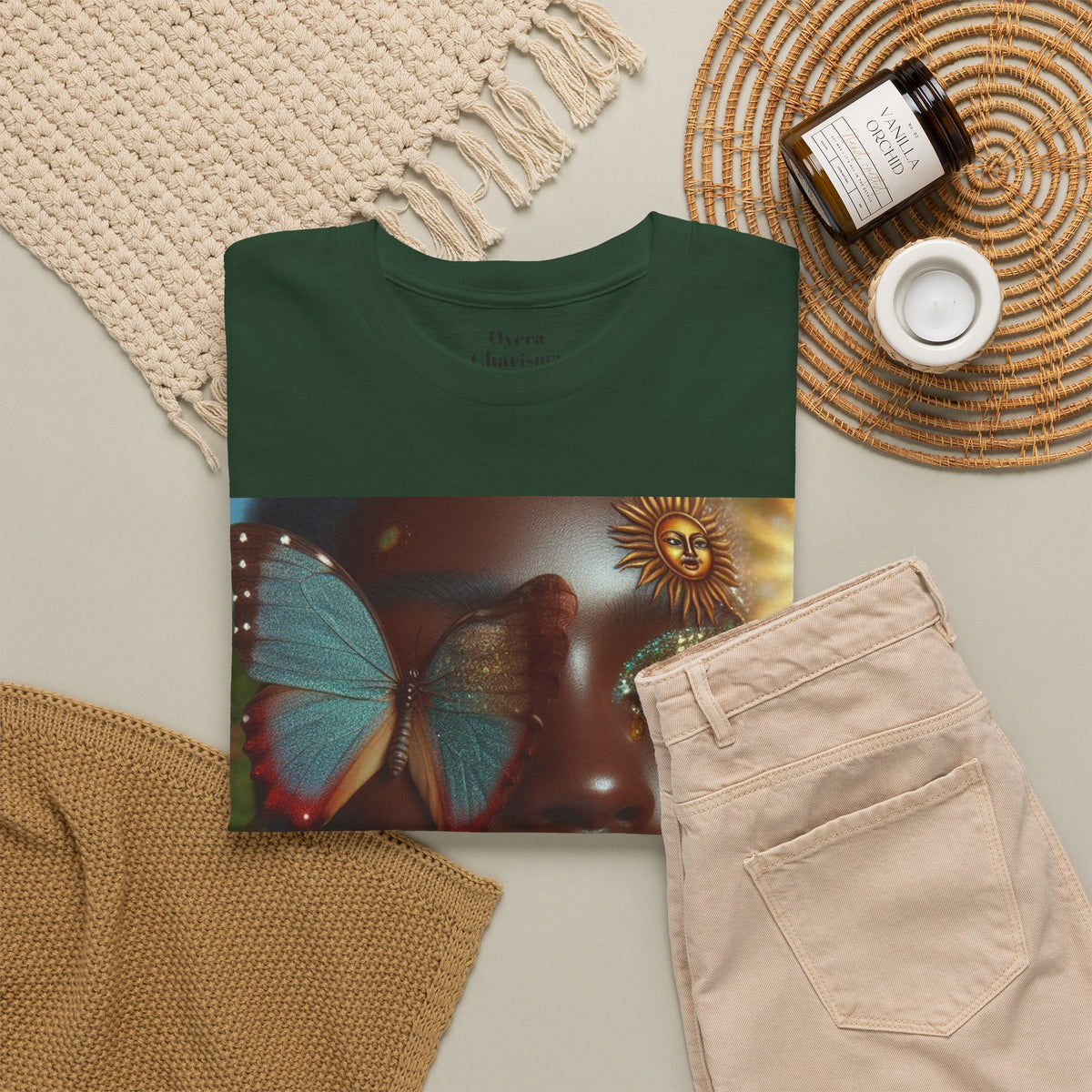 Butterfly Sunface T‑Shirt — Surreal Portrait Art Tee