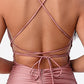 Back lace up mermaid dress with waist shirring