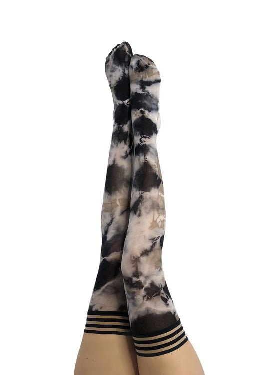 MacKenzie: Black and White Tie Dye Thigh Highs