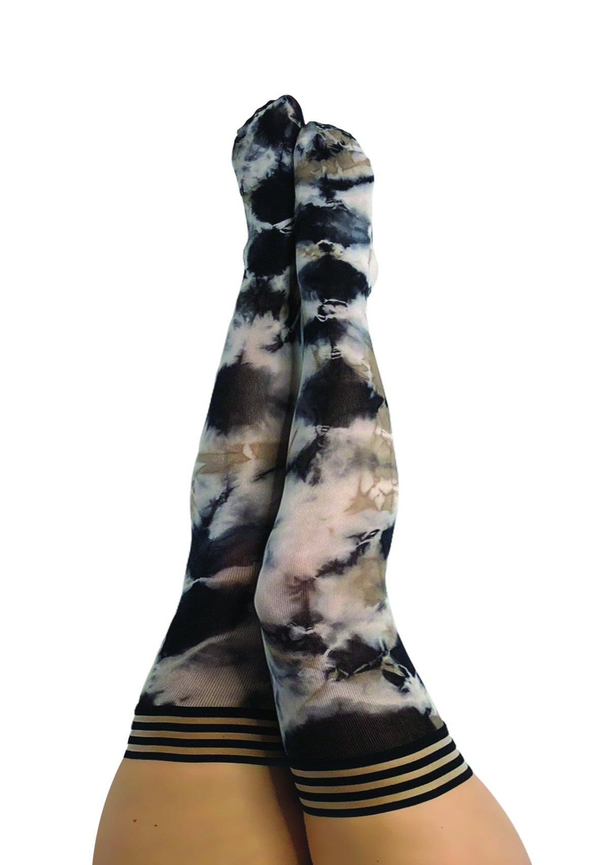 MacKenzie: Black and White Tie Dye Thigh Highs