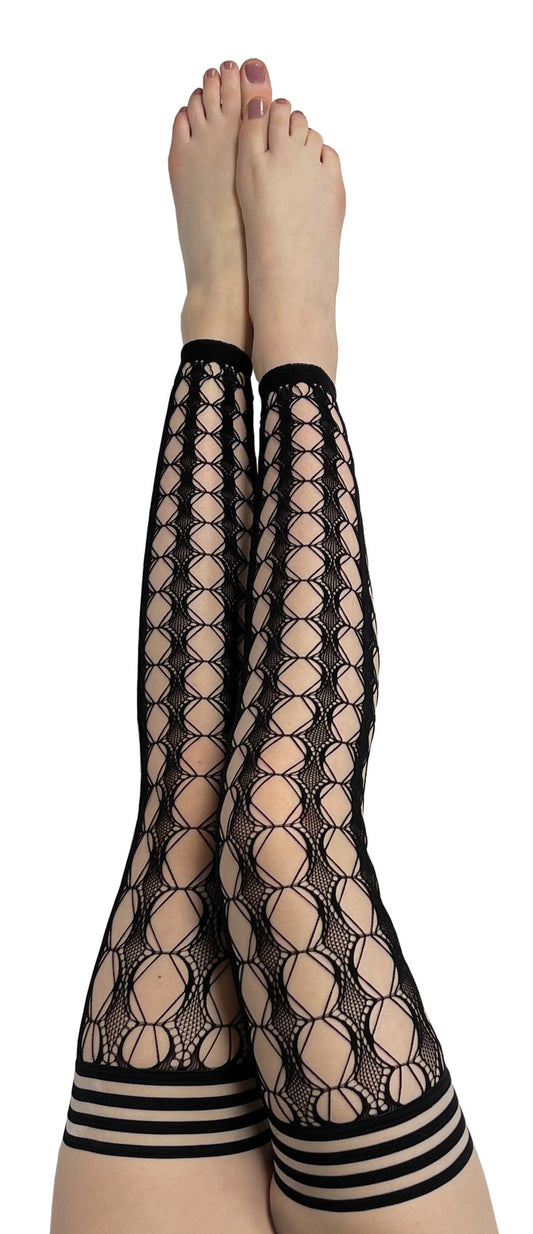 Jo: Footless Black Circle Fishnet Thigh Highs