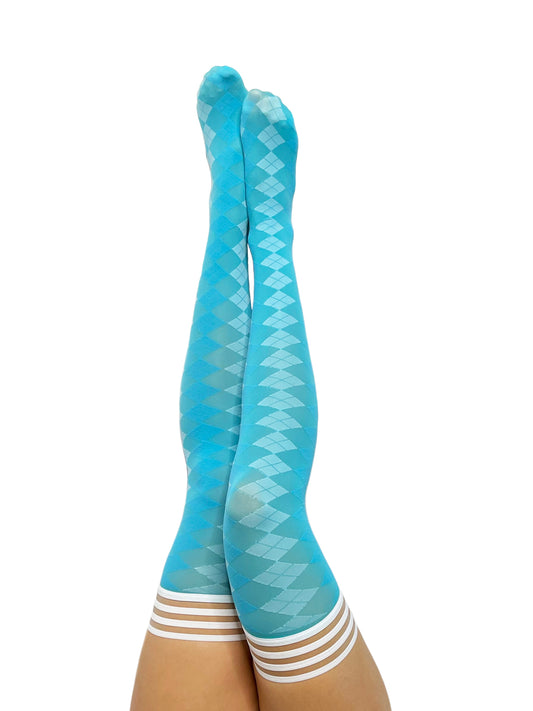 Par 4 - Teal Argyle Thigh Highs